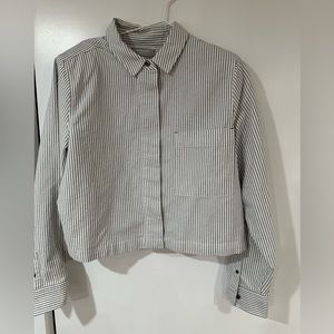 EVERLANE women’s The Oxford cropped stripped shirt jacket organic cotton sz 14